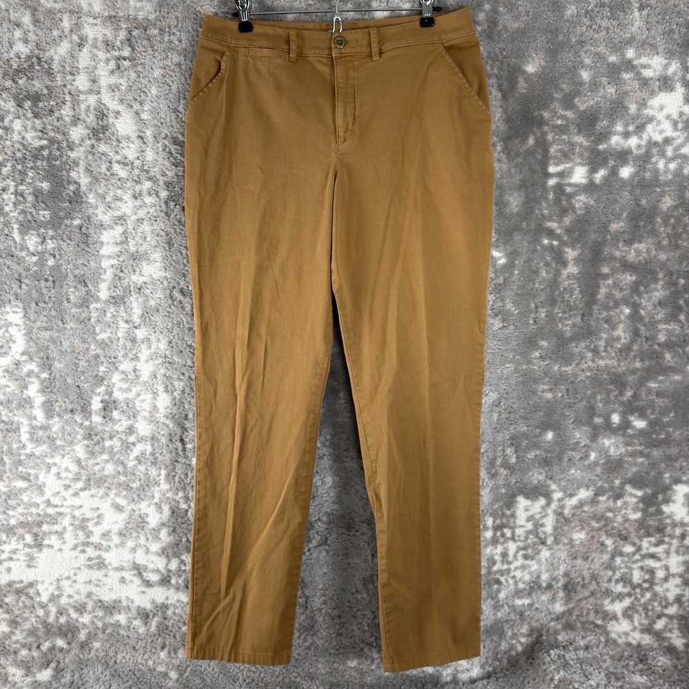 Garnet Hill Size 10 Pima Cotton Stretch Minimalist Straight Leg Pants Brown Zip
